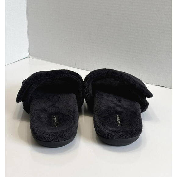 Vionic Dream Cozy Women's 8 Black Faux Fur Slide Slippers Adjustable Comfy Flats - Picture 5 of 16